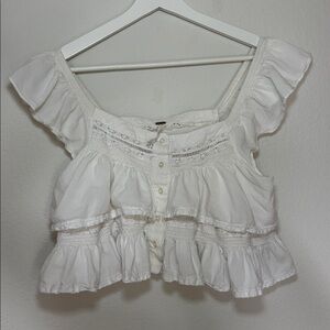 Free People White Ruffled Blouse White Lace Cottagecore Fairy Boho small